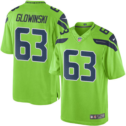 Men's Limited Mark Glowinski Nike Jersey Green - #63 Rush NFL Seattle Seahawks